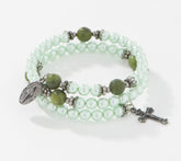 Connemara Marble Faux Pearl Coil Green Rosary Bracelet